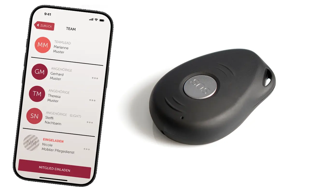 Paula-App mit dem Notfallknopf nebenbei